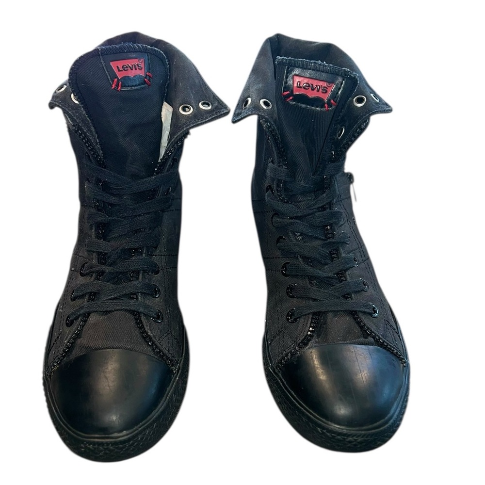 Levi’s Black High Top Sneakers 12 Canvas Lace Up Side Zip Casual Streetwear